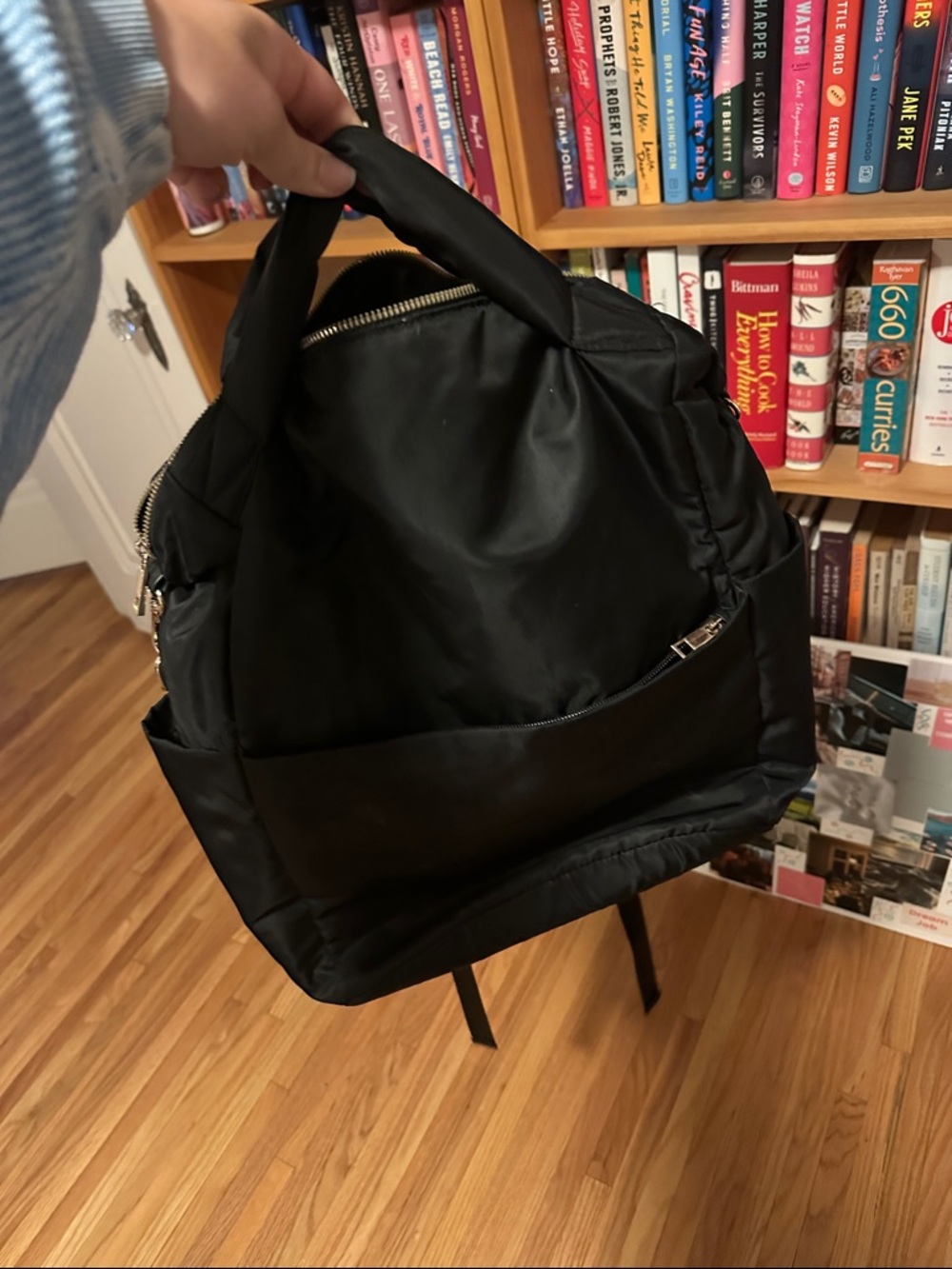 a new day Black Nylon Backpack with Front Zip Pocket